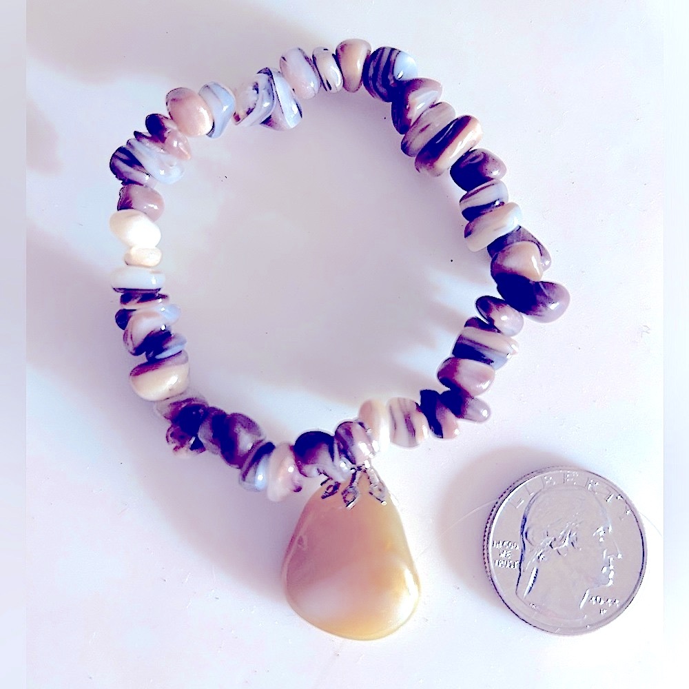 Bracelet Vintage filigree polished Agate & tan gray Banded Agate stones stretch